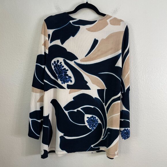 Chicos Travelers Womens 12/14 Floral Tunic Top Slinky Stretch Knit Shirt V Neck - Picture 10 of 10